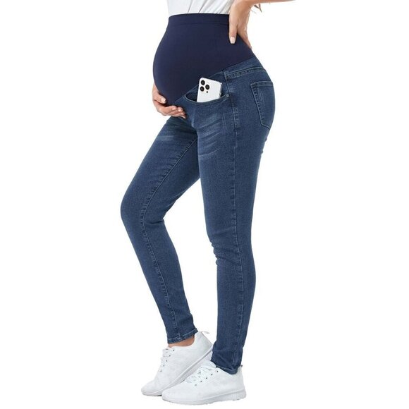 Denim - PACBREEZE Maternity Jeans Over The Belly Slim Stretchy High Waist Denim  XXL